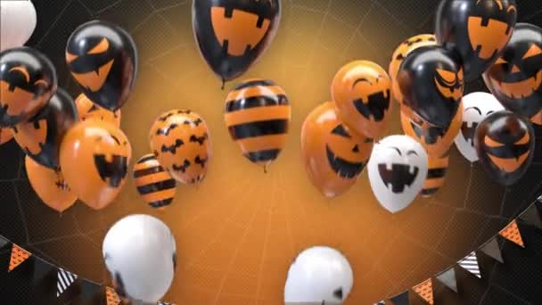 Halata asılı duran balonların turuncu eğimli arkaplanı — Stok video