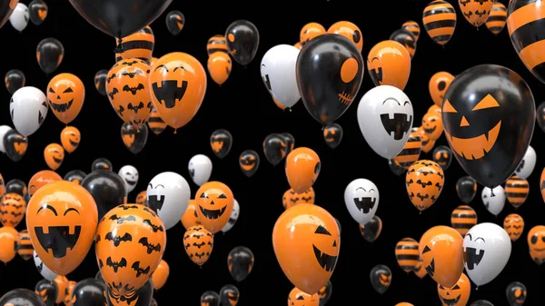 3d render Repülő halloween léggömbök fekete alapon — Stock Fotó