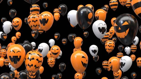 3D render Globos de halloween voladores sobre fondo negro —  Fotos de Stock