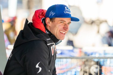 Matthias Mayer of Austria winner of the Men's World Cup Alpine Super-G Race in Lake Louise, Alberta, Canada, December 01, 2019. clipart
