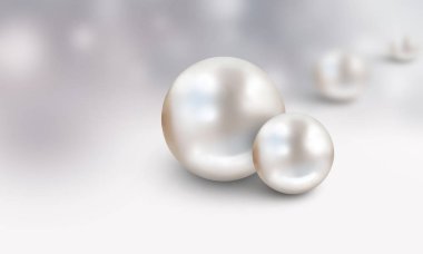 Wedding pearl background with two large white shiny nacreous pearls isolated on white and blue blurred background - space for tex clipart