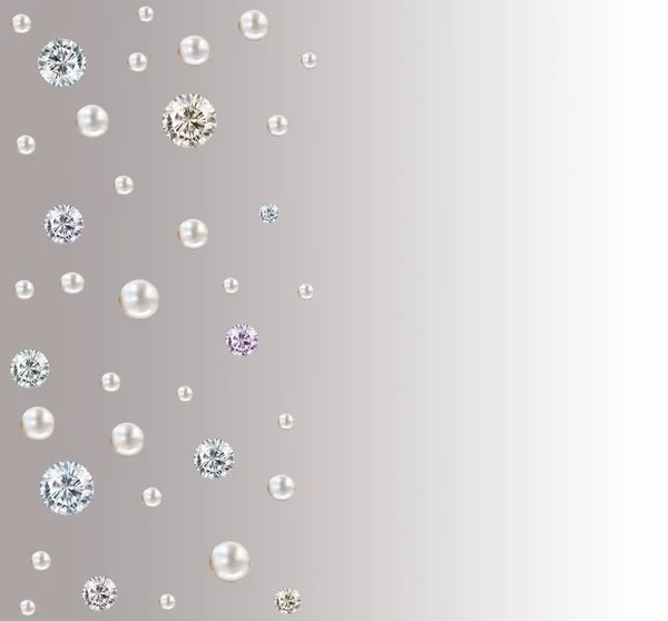 抽象的な真珠と宝石と真珠の白とグレーのサテン グラデーション テキスト用のスペースとに分離されたダイヤモンド結婚式背景 — ストック写真