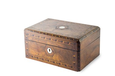 Sedef kakma - Vintage takılar kutusu kapaklı anası ile ahşap kutu