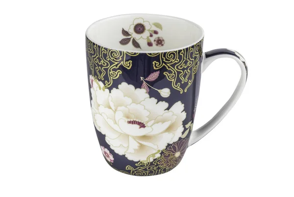 Tasse Isolée Sur Fond Blanc Belle Tasse Décorée Avec Motif — Photo