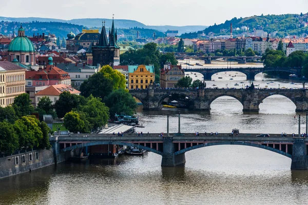 Aerial Close View Charles Bridge Other Bridges Vlatava River Letna — Stock Photo, Image