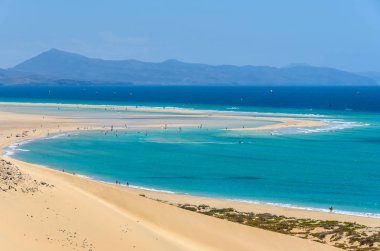 Göle plajda Sotavento Fuerteventura, Kanarya Adaları, İspanya'nın havadan görünümü