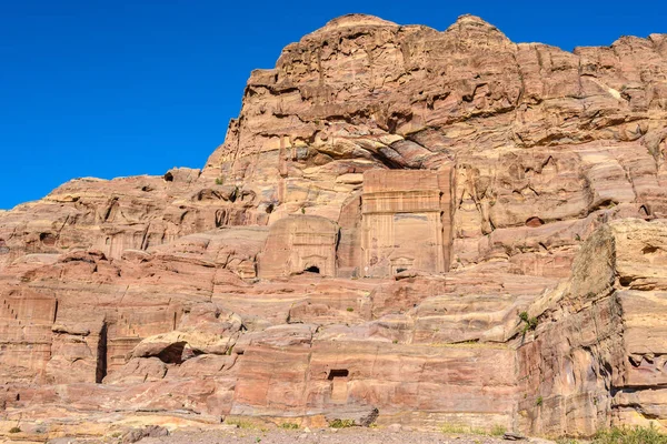 Gün Batımında Eski Mezarlar Lost City Petra Jordan — Stok fotoğraf