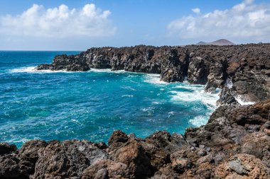 Lanzarote, Kanarya Adaları, İspanya Los Hervideros volkanik kıyı peyzaj