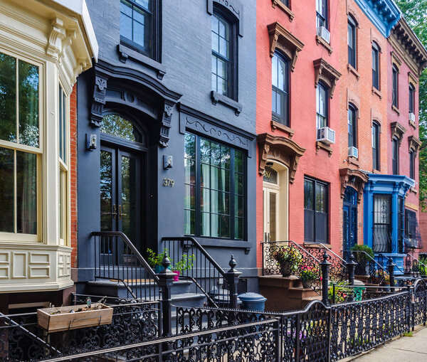 Colorful buildings in Slope Park in the district of Brooklyn in New York, USA