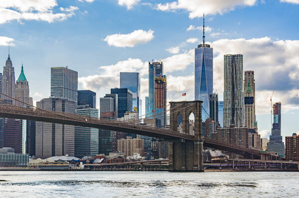 NYC Skyline from DUMBO in the district of Brooklyn, New York, USA