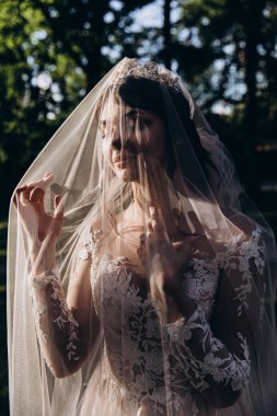 Gelin beyaz gelinlik içinde .