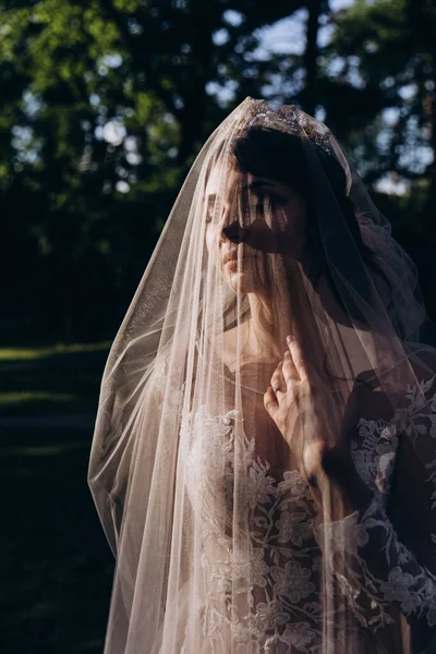 Невеста Белом Свадебном Платье — стоковое фото