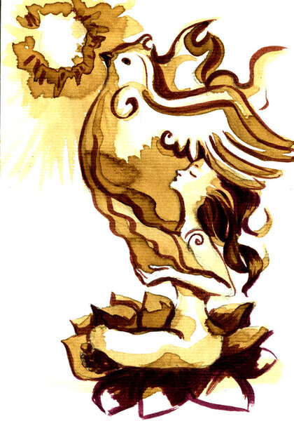 Короткая печать. Кофейный рисунок Акварель
