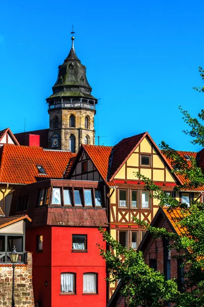 Historische stadscentrum in Hannoversch Munden, Neder-Saksen, Duits — Stockfoto