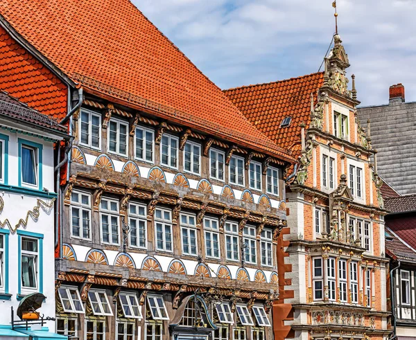 Gamla medeltida byggnader i Weser renässans stil i Hameln — Stockfoto