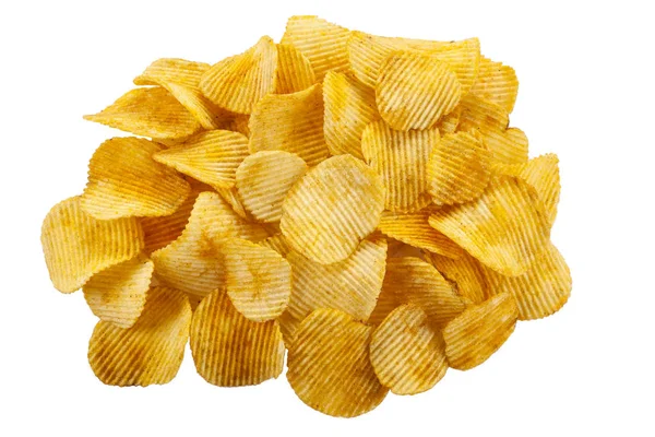 Kartoffelchips Stapeln Sich Isoliert Auf Weiß — Stockfoto
