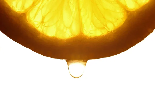 Лимонный ломтик с водяным помётом. Макро-студия — стоковое фото