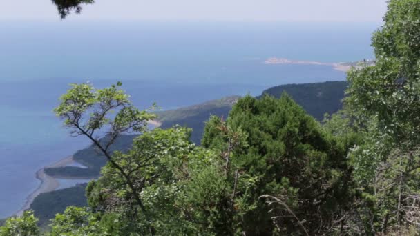 Bovenaanzicht luchtfoto video van schoonheid natuur landschap met strand en zee — Stockvideo