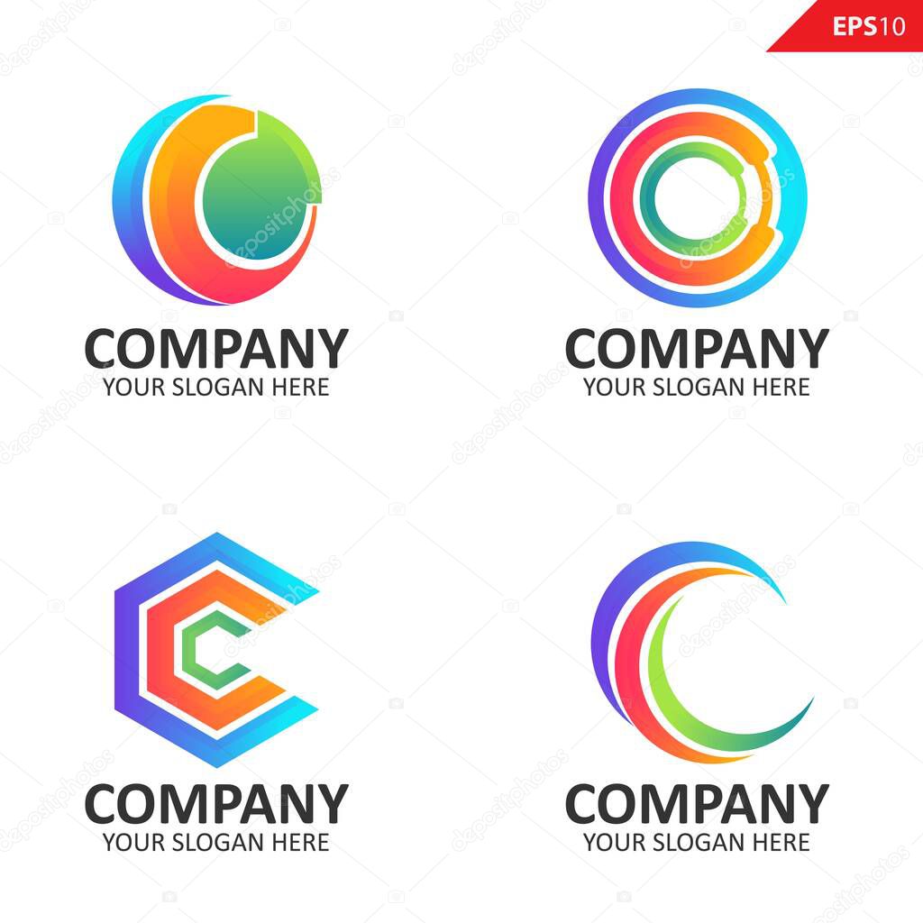 A set of colorful logos for your business. The initial letters c of the company