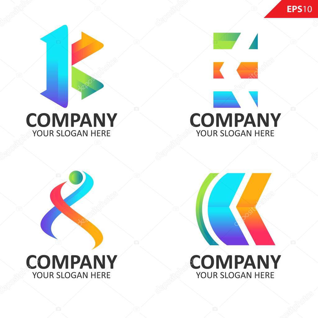 A set of colorful logos for your business. The initial letters k of the company