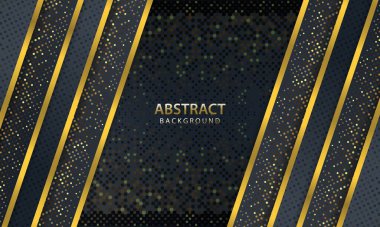 Soyut 3D çokgen desenli lüks altın çizgiler, koyu arkaplan. Altından parıltılı doku madde dekorasyonu.
