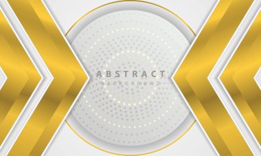 Soyut 3D daire kağıt kesim tabakası beyaz arkaplan. Zarif ok altın şekilli tasarım.