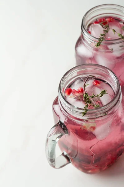 Refreshing Drink Pomegranate Thyme White Backgroun — Stock Photo, Image