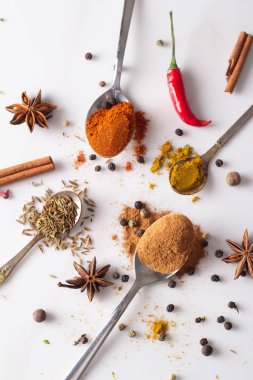 Beyaz adam üzerinde kaşık içinde baharatlar