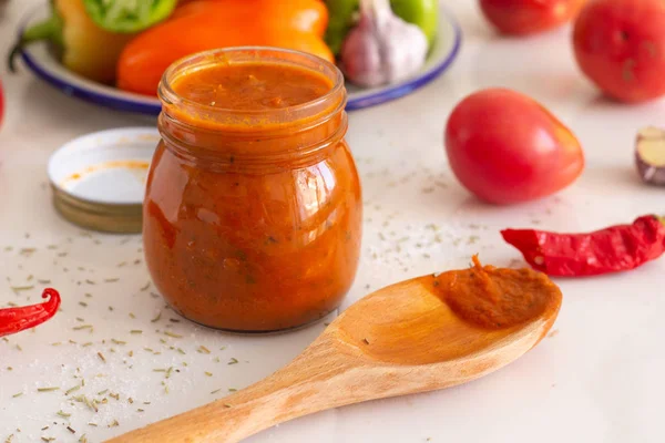 Tomato Sauce Jar Vegetables — Stock Photo, Image
