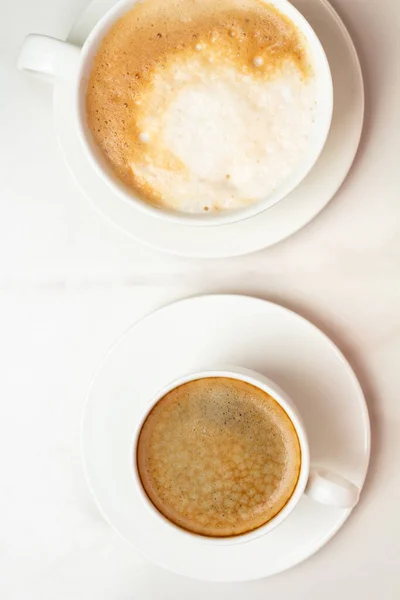 Different Types Coffee White Background Top View — Stock Photo, Image