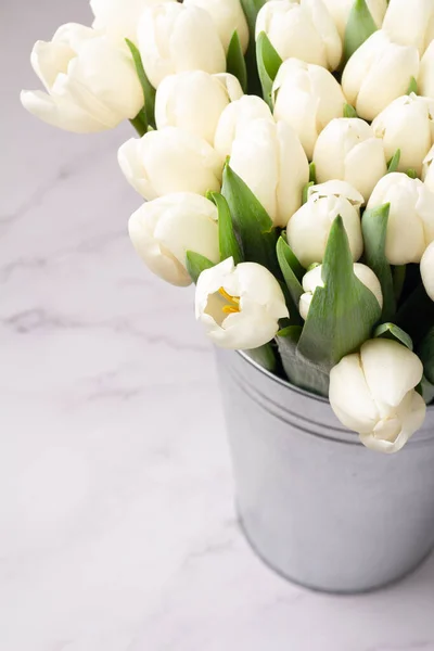 Ogromny Bukiet Białego Tulipana Miejsce Tekst — Zdjęcie stockowe