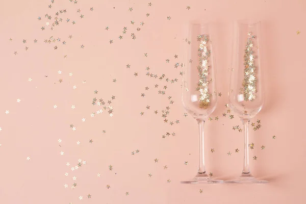 Champagne Glasses Sparkles Christmas New Year Concep — Stock Photo, Image