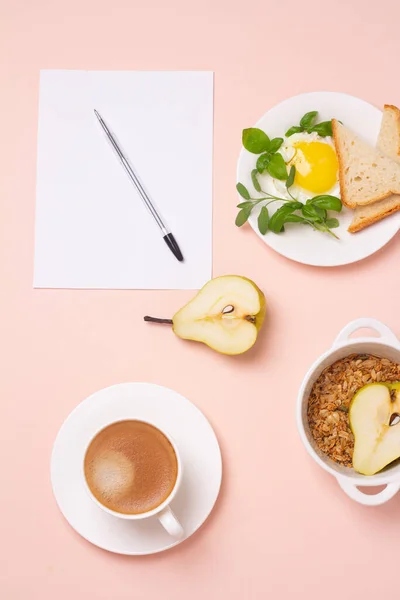 Petit Déjeuner Sain Une Feuille Papier Avec — Photo