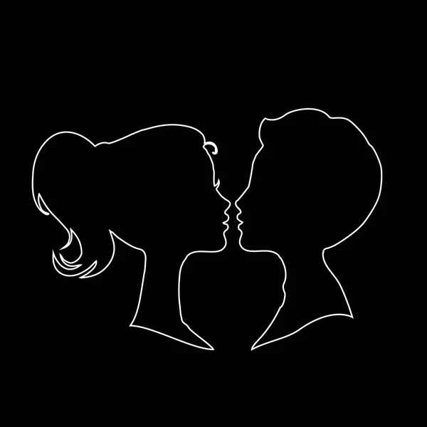 Silhouettes Contour Homme Femme Sur Fond Noir Garçons Filles Visages — Image vectorielle