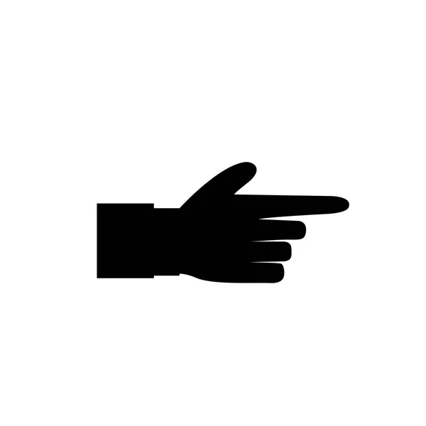 白い背景の分離された黒い手の人差し指を指しているビジネスマンのイラストを指を指しています グラフィックやウェブ デザインの黒右側指ベクトル アイコン — ストックベクタ