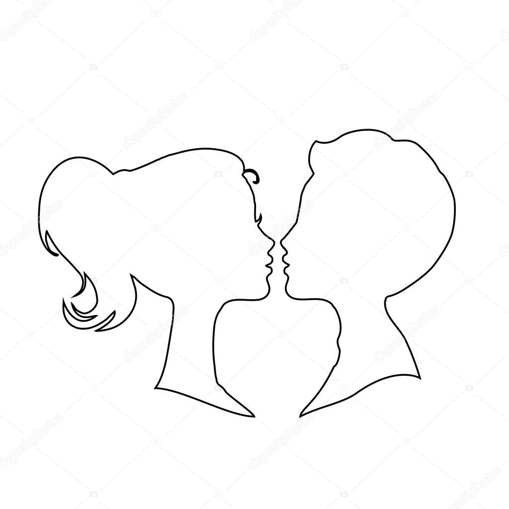 Man And Woman Contour Outline Silhouettes On White Background Boy And Girl White Faces Profiles In Vector Couple Kissing Design For Wedding Or Valentines Invitation Card Retro Style Young Couple Man And Woman Contour Outline Silhouettes On White Background Boy And Girl White Faces Profiles In Vector Couple Kissing Design For Wedding Or Valentines Invitation Card Retro Style Young Couple