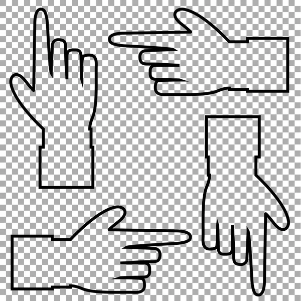 Чорний Контурний Силует Руки Вказівкою Або Показом Пальця Різних Напрямках — стоковий вектор