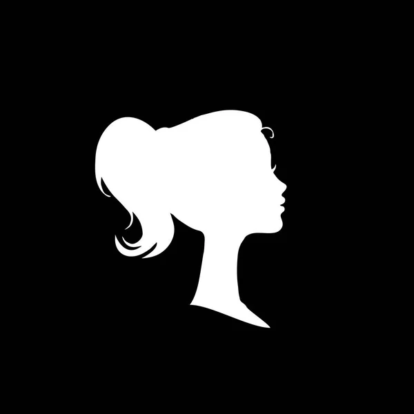 White Profile Silhouette Young Girl Woman Head Face Profile Vignette — Stock Vector