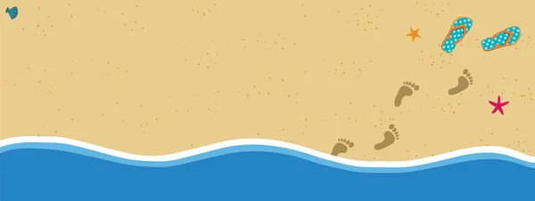 테두리 프레임 인간의 맨발로 모래가 물에서 텍스트 발자국과 — 스톡 벡터