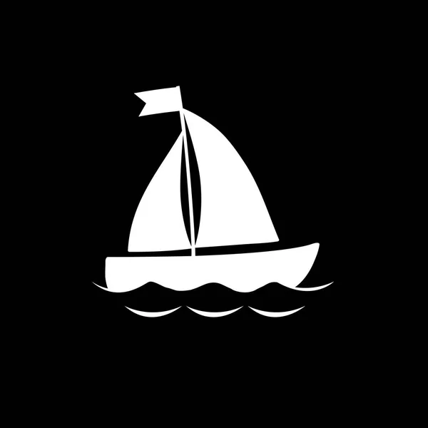 海の波に浮かぶ船輸送をセーリングの白いベクトル シルエット イラスト ヨット ボート アイコンが黒の背景に分離 — ストックベクタ