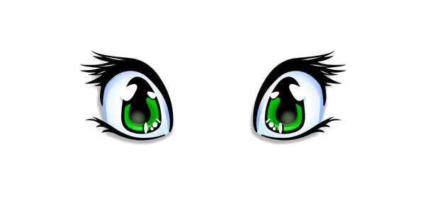 Realistic human manga, anime style eyes in green color for design or creation cartoon kawaii character isolated on white background. Vector illustration, clip art, icon.