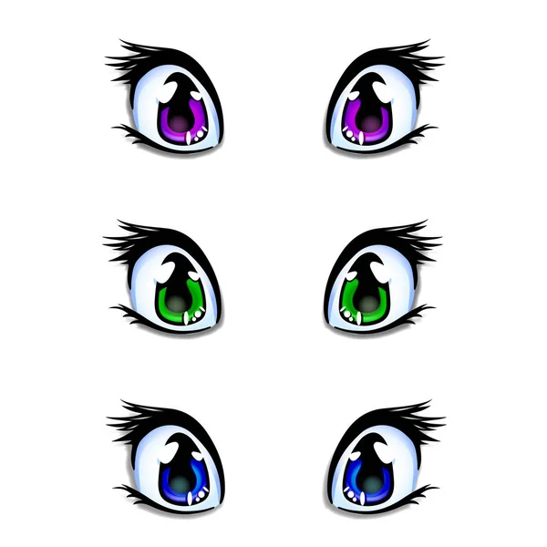 Set Realistic Human Manga Anime Style Eyes Green Blue Lilac — Stock Vector