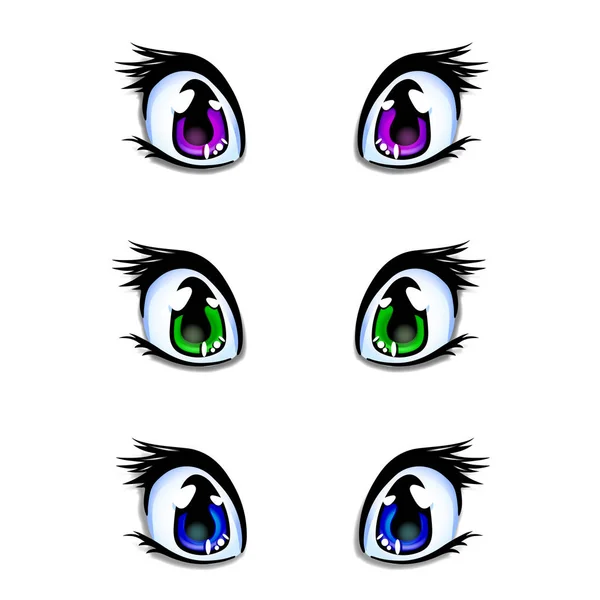 Ensemble Manga Humain Réaliste Yeux Style Anime Aux Couleurs Vertes — Image vectorielle