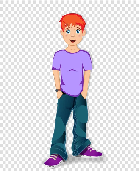 Vector Illustration Cute Cartoon Character Teenager Schoolboy Ginger Hair Isolated — Stock Vector