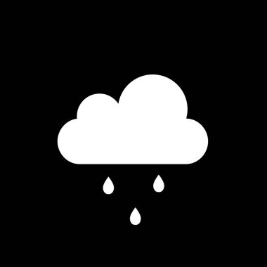 Vektör beyaz siluet illüstrasyon izole siyah arka plan üzerine düşen damlaları simgesi olan bulut.