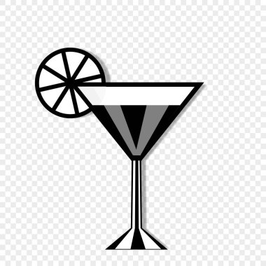 Kokteyl cam ve şeffaf arka plan üzerinde izole limon simge vektör siyah siluet çizimi.