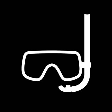 Vektör beyaz siluet illüstrasyon izole siyah arka plan üzerine dalış maske simgesinin.