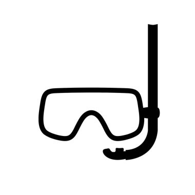 Beyaz arka plan üzerinde izole dalış maske simgesi siyah vektör siluet çizimi.