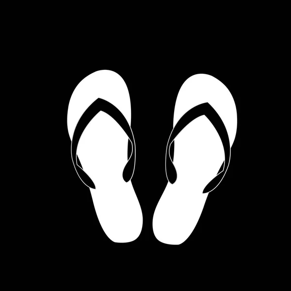 黒い背景に分離されたスリッパ アイコンのベクトル黒と白のモノクロ シルエット イラスト — ストックベクタ