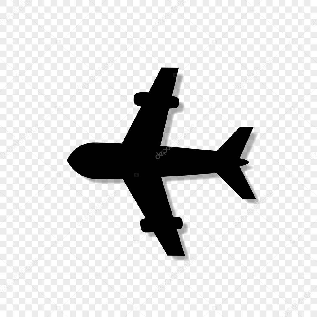 Vector black silhouette illustration of airplane icon isolated on transparent background.